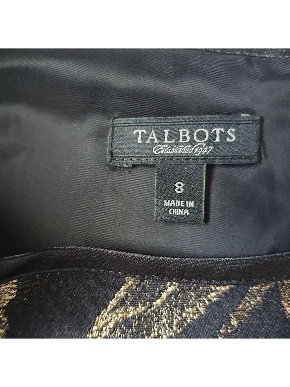 Talbots Sleeveless Gold Floral Midi Sheath Party Dress with Pockets Black Size 8 - Picture 4 of 10